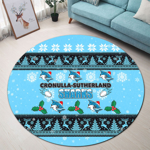 Cronulla-Sutherland Sharks Christmas Round Rug - Cronulla-Sutherland Sharks Special Ugly Christmas Round Rug