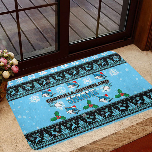 Cronulla-Sutherland Sharks Christmas Door Mat - Cronulla-Sutherland Sharks Special Ugly Christmas Door Mat