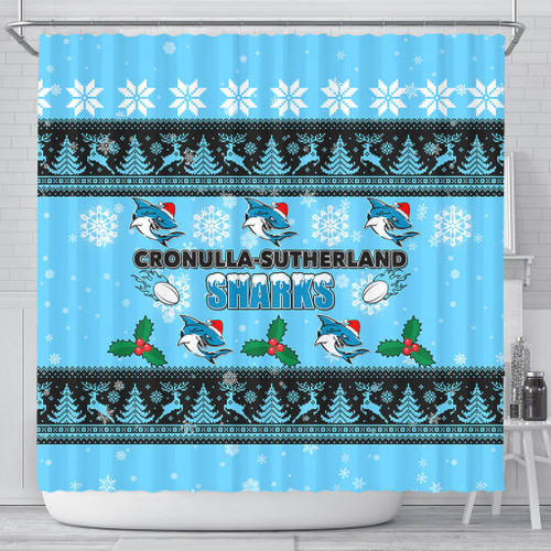 Cronulla-Sutherland Sharks Christmas Shower Curtain - Cronulla-Sutherland Sharks Special Ugly Christmas Shower Curtain Cronulla-Sutherland Sharks Christmas Shower Curtain - Cronulla-Sutherland Sharks Special Ugly Christmas Shower Curtain