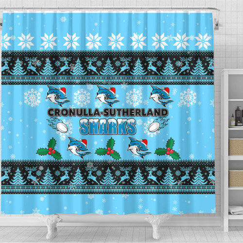 Cronulla-Sutherland Sharks Christmas Shower Curtain - Cronulla-Sutherland Sharks Special Ugly Christmas Shower Curtain Cronulla-Sutherland Sharks Christmas Shower Curtain - Cronulla-Sutherland Sharks Special Ugly Christmas Shower Curtain