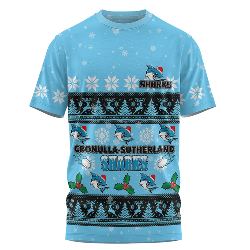 Cronulla-Sutherland Sharks Christmas Custom T-shirt - Special Ugly Christmas T-shirt