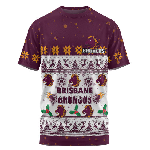 Brisbane Broncos Christmas Custom T-shirt - Special Ugly Christmas T-shirt