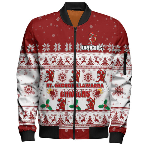 St. George Illawarra Dragons Christmas Custom Bomber Jacket - Special Ugly Christmas Bomber Jacket