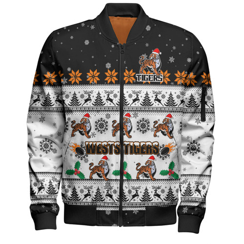 Wests Tigers Christmas Custom Bomber Jacket - Special Ugly Christmas Bomber Jacket