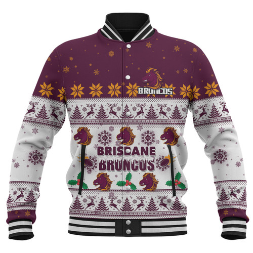 Brisbane Broncos Christmas Custom Baseball Jacket - Special Ugly Christmas Baseball Jacket