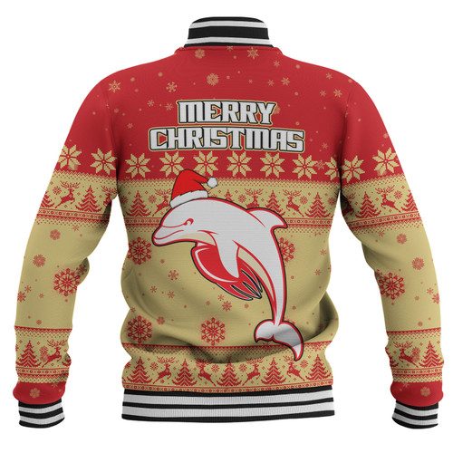 Redcliffe Dolphins Christmas Custom Baseball Jacket - Special Ugly Christmas Baseball Jacket Redcliffe Dolphins Christmas Custom Baseball Jacket - Special Ugly Christmas Baseball Jacket