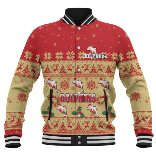 Redcliffe Dolphins Christmas Custom Baseball Jacket - Special Ugly Christmas Baseball Jacket