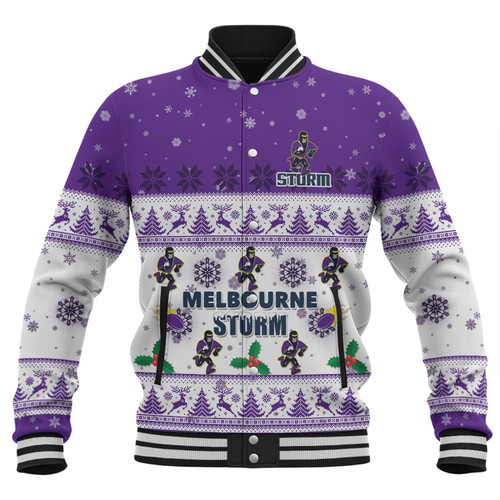 Melbourne Storm Christmas Custom Baseball Jacket - Special Ugly Christmas Baseball Jacket