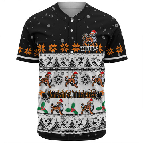 Wests Tigers Christmas Custom Baseball Shirt - Special Ugly Christmas Baseball Shirt