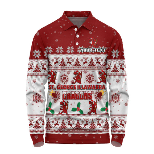 St. George Illawarra Dragons Christmas Custom Long Sleeve Polo Shirt - Special Ugly Christmas Long Sleeve Polo Shirt St. George Illawarra Dragons Christmas Custom Long Sleeve Polo Shirt - Special Ugly Christmas Long Sleeve Polo Shirt