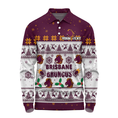 Brisbane Broncos Christmas Custom Long Sleeve Polo Shirt - Special Ugly Christmas Long Sleeve Polo Shirt Brisbane Broncos Christmas Custom Long Sleeve Polo Shirt - Special Ugly Christmas Long Sleeve Polo Shirt