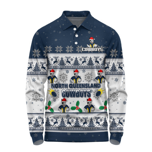 North Queensland Cowboys Christmas Custom Long Sleeve Polo Shirt - Special Ugly Christmas Long Sleeve Polo Shirt