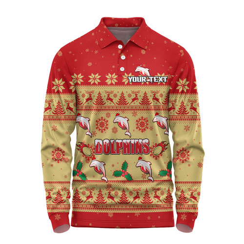 Redcliffe Dolphins Christmas Custom Long Sleeve Polo Shirt - Special Ugly Christmas Long Sleeve Polo Shirt Redcliffe Dolphins Christmas Custom Long Sleeve Polo Shirt - Special Ugly Christmas Long Sleeve Polo Shirt