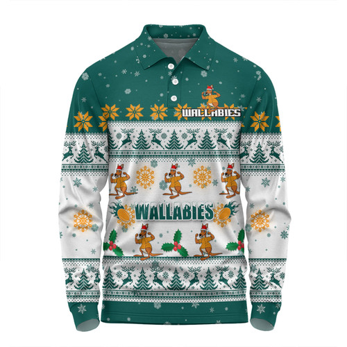 Australia Wallabies Christmas Custom Long Sleeve Polo Shirt - Special Ugly Christmas Long Sleeve Polo Shirt