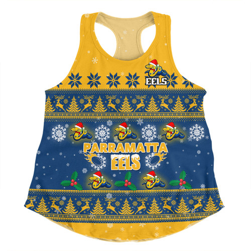 Parramatta Eels Christmas Custom Women Racerback Singlet - Special Ugly Christmas Women Racerback Singlet