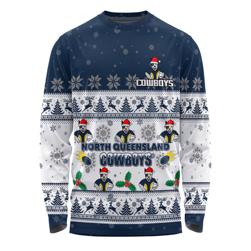 North Queensland Cowboys Christmas Custom Long Sleeve T-shirt - Special Ugly Christmas Long Sleeve T-shirt