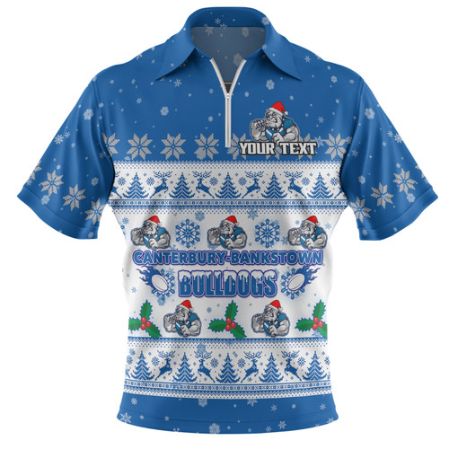 Canterbury-Bankstown Bulldogs Christmas Custom Zip Polo Shirt - Special Ugly Christmas Zip Polo Shirt