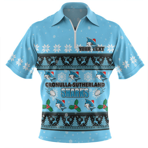Cronulla-Sutherland Sharks Christmas Custom Zip Polo Shirt - Special Ugly Christmas Zip Polo Shirt Cronulla-Sutherland Sharks Christmas Custom Zip Polo Shirt - Special Ugly Christmas Zip Polo Shirt