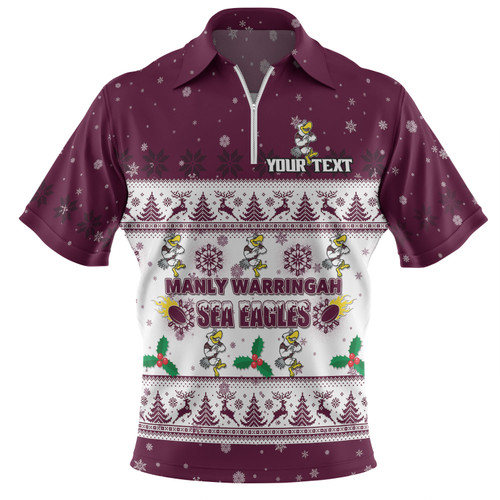 Manly Warringah Sea Eagles Christmas Custom Zip Polo Shirt - Special Ugly Christmas Zip Polo Shirt Manly Warringah Sea Eagles Christmas Custom Zip Polo Shirt - Special Ugly Christmas Zip Polo Shirt