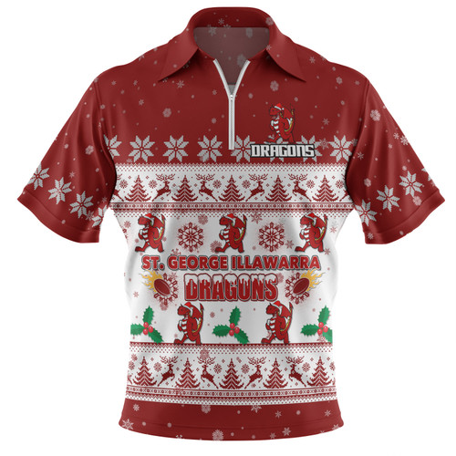St. George Illawarra Dragons Christmas Custom Zip Polo Shirt - Special Ugly Christmas Zip Polo Shirt
