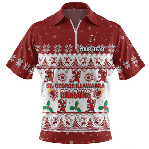St. George Illawarra Dragons Christmas Custom Zip Polo Shirt - Special Ugly Christmas Zip Polo Shirt St. George Illawarra Dragons Christmas Custom Zip Polo Shirt - Special Ugly Christmas Zip Polo Shirt