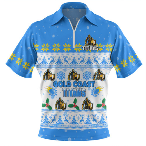 Gold Coast Titans Christmas Custom Zip Polo Shirt - Special Ugly Christmas Zip Polo Shirt