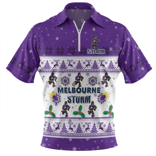 Melbourne Storm Christmas Custom Zip Polo Shirt - Special Ugly Christmas Zip Polo Shirt