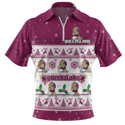 Queensland Cane Toads Christmas Custom Zip Polo Shirt - Special Ugly Christmas Zip Polo Shirt