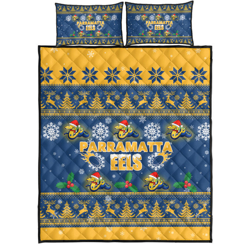 Parramatta Eels Christmas Quilt Bed Set - Special Ugly Christmas Quilt Bed Set
