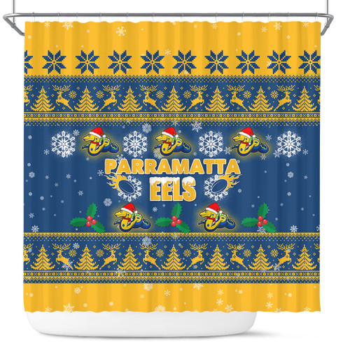 Parramatta Eels Christmas Shower Curtain - Special Ugly Christmas Shower Curtain