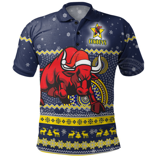 North Queensland Cowboys Christmas Custom Polo Shirt - Ugly Xmas And Aboriginal Patterns For Die Hard Fan Polo Shirt