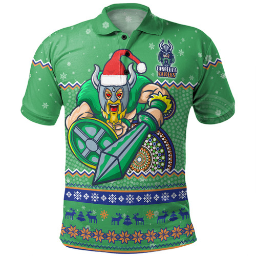 Canberra Raiders Christmas Custom Polo Shirt - Ugly Xmas And Aboriginal Patterns For Die Hard Fan Polo Shirt