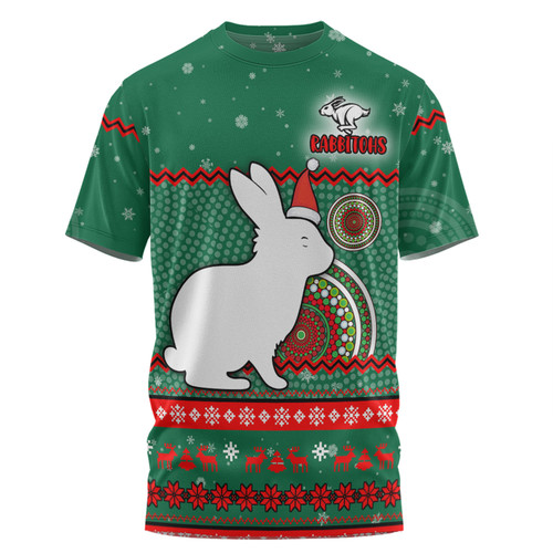 South Sydney Rabbitohs Custom T-shirt - Ugly Xmas And Aboriginal Patterns For Die Hard Fan T-shirt