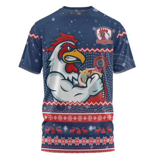 Sydney Roosters Christmas Custom T-Shirt - Ugly Xmas And Aboriginal Patterns For Die Hard Fan T-Shirt