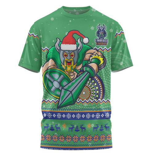 Canberra Raiders Christmas Custom T-shirt - Ugly Xmas And Aboriginal Patterns For Die Hard Fan T-shirt
