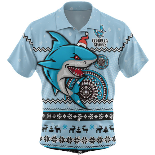 Cronulla-Sutherland Sharks Christmas Custom Hawaiian Shirt - Ugly Xmas And Aboriginal Patterns For Die Hard Fan Hawaiian Shirt