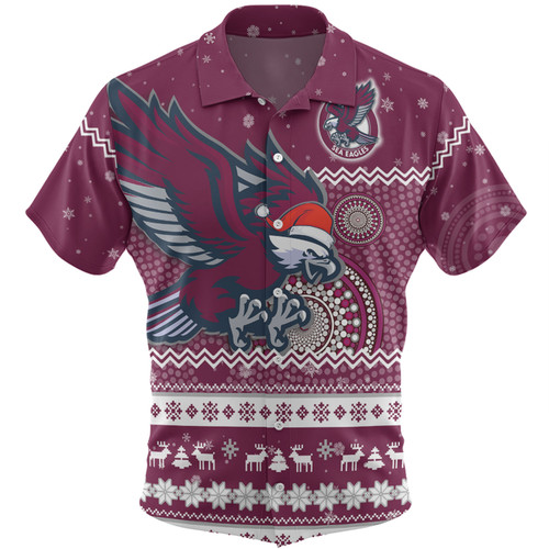 Manly Warringah Sea Eagles Christmas Custom Hawaiian Shirt - Ugly Xmas And Aboriginal Patterns For Die Hard Fan Hawaiian Shirt