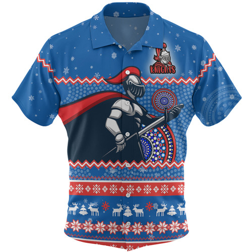 Newcastle Knights Christmas Custom Hawaiian Shirt - Ugly Xmas And Aboriginal Patterns For Die Hard Fan Hawaiian Shirt