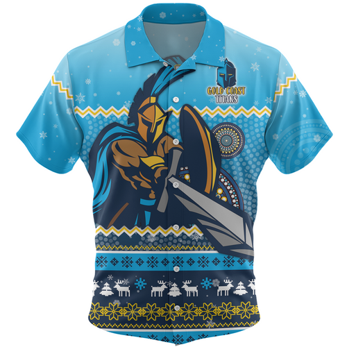 Gold Coast Titans Christmas Custom Hawaiian Shirt - Ugly Xmas And Aboriginal Patterns For Die Hard Fan Hawaiian Shirt