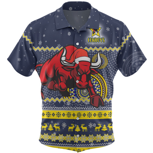 North Queensland Cowboys Christmas Custom Hawaiian Shirt - Ugly Xmas And Aboriginal Patterns For Die Hard Fan Hawaiian Shirt