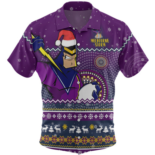 Melbourne Storm Christmas Custom Hawaiian Shirt - Ugly Xmas And Aboriginal Patterns For Die Hard Fan Hawaiian Shirt