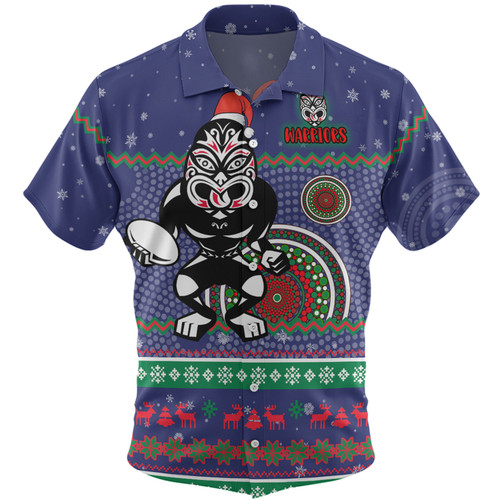 New Zealand Warriors Christmas Custom Hawaiian Shirt - Ugly Xmas And Aboriginal Patterns For Die Hard Fan Hawaiian Shirt