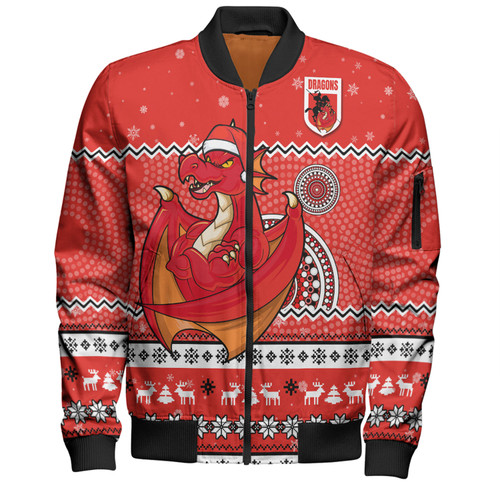 St. George Illawarra Dragons Christmas Custom Bomber Jacket - Ugly Xmas And Aboriginal Patterns For Die Hard Fan Bomber Jacket