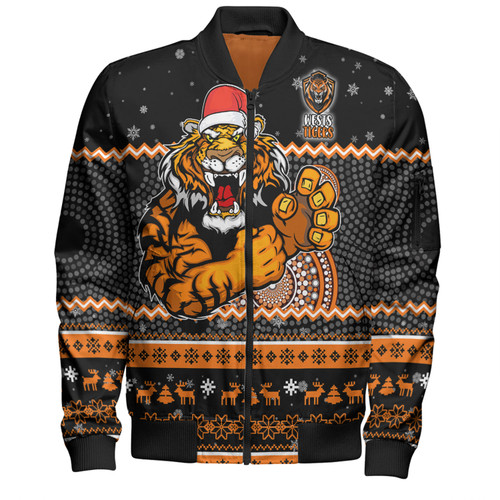 Wests Tigers Christmas Custom Bomber Jacket - Ugly Xmas And Aboriginal Patterns For Die Hard Fan Bomber Jacket