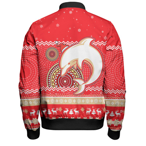 Redcliffe Dolphins Christmas Custom Bomber Jacket - Ugly Xmas And Aboriginal Patterns For Die Hard Fan Bomber Jacket Redcliffe Dolphins Christmas Custom Bomber Jacket - Ugly Xmas And Aboriginal Patterns For Die Hard Fan Bomber Jacket