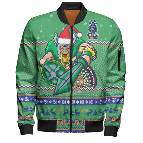 Canberra Raiders Christmas Custom Bomber Jacket - Ugly Xmas And Aboriginal Patterns For Die Hard Fan Bomber Jacket