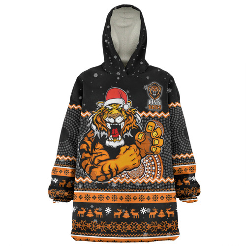 Wests Tigers Christmas Custom Snug Hoodie - Ugly Xmas And Aboriginal Patterns For Die Hard Fan Snug Hoodie