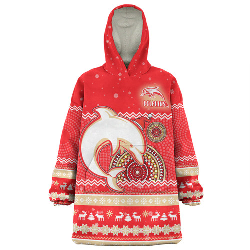 Redcliffe Dolphins Christmas Custom Snug Hoodie - Ugly Xmas And Aboriginal Patterns For Die Hard Fan Snug Hoodie