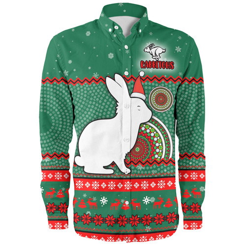 South Sydney Rabbitohs Custom Long Sleeve Shirt - Ugly Xmas And Aboriginal Patterns For Die Hard Fan Long Sleeve Shirt