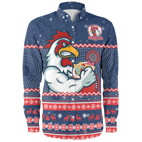 Sydney Roosters Christmas Custom Long Sleeve Shirt - Ugly Xmas And Aboriginal Patterns For Die Hard Fan Long Sleeve Shirt